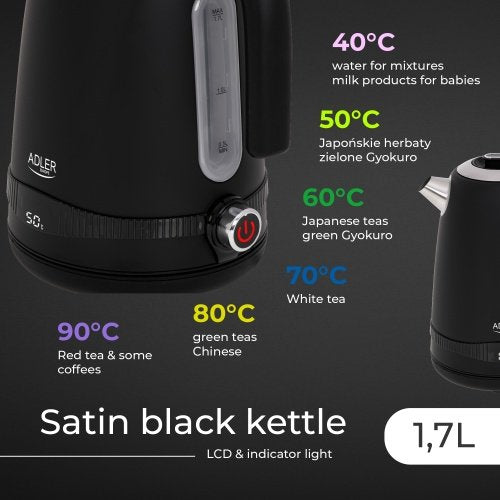 Tējkanna 1,7L ar LCD displeju & temperatūras regulācija, melna