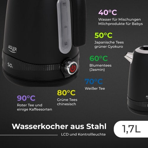 Tējkanna 1,7L ar LCD displeju & temperatūras regulācija, melna