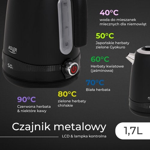 Tējkanna 1,7L ar LCD displeju & temperatūras regulācija, melna