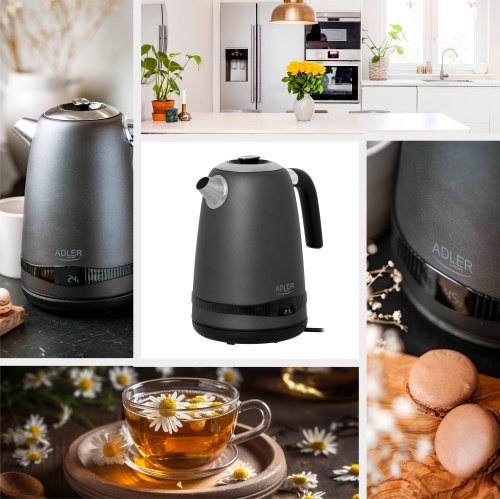 Pelēka tējkanna 1,7L ar LCD displeju & temperatūras regulācija