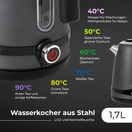 Pelēka tējkanna 1,7L ar LCD displeju & temperatūras regulācija
