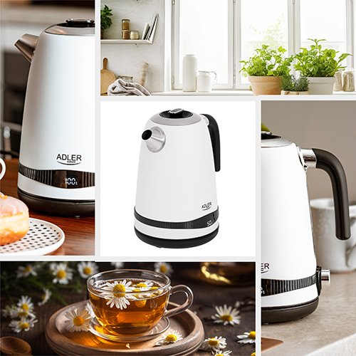 Tējkanna 1,7L ar LCD displeju & temperatūras regulācija, balta