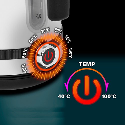 Tējkanna 1,7L ar LCD displeju & temperatūras regulācija, balta