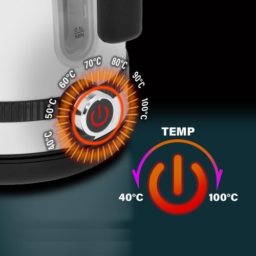 Tējkanna 1,7L ar LCD displeju & temperatūras regulācija, balta