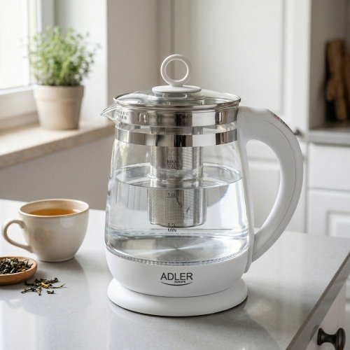 Tējkanna stikla 1,5 l - ar temperatūras vadība un tea infuser