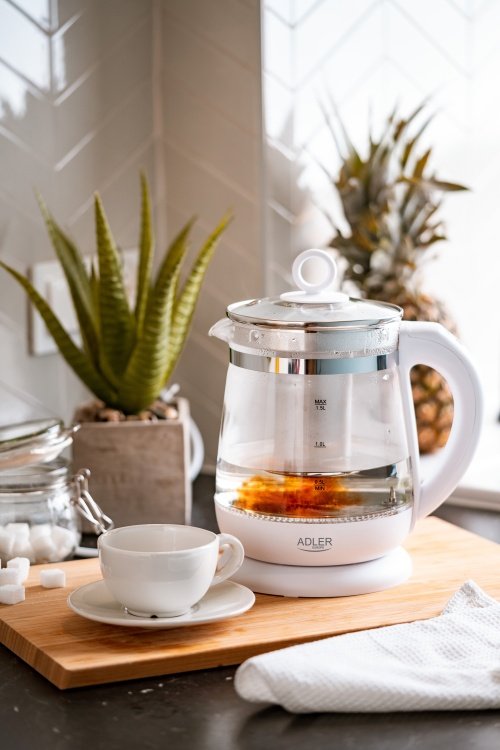 Tējkanna stikla 1,5 l - ar temperatūras vadība un tea infuser