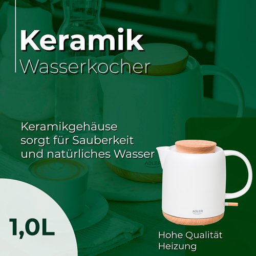 Adler elektriskā tējkanna keramikas 1,0L