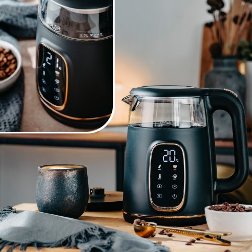 Elektriskā stikla tējkanna ar LED displeju & temperatūras regulēšanu 1,7L