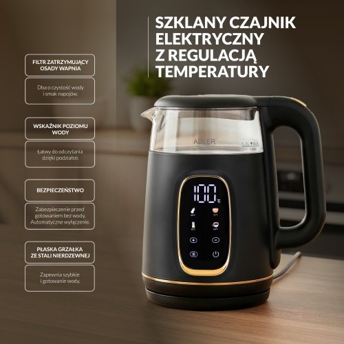 Elektriskā stikla tējkanna ar LED displeju & temperatūras regulēšanu 1,7L