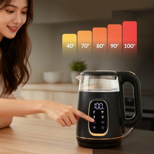 Elektriskā stikla tējkanna ar LED displeju & temperatūras regulēšanu 1,7L