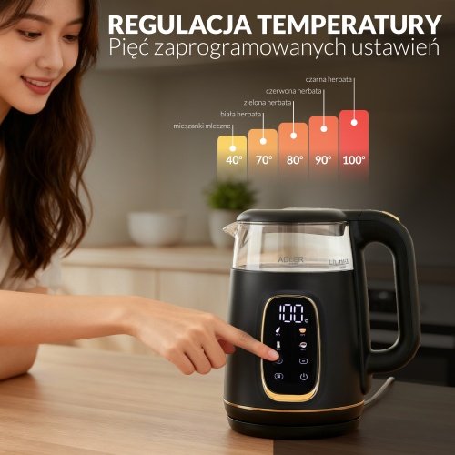 Elektriskā stikla tējkanna ar LED displeju & temperatūras regulēšanu 1,7L
