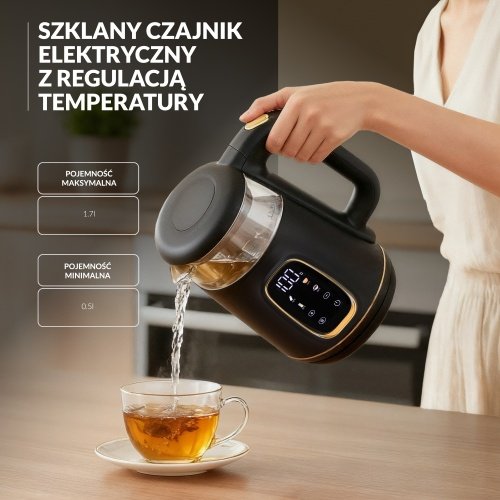 Elektriskā stikla tējkanna ar LED displeju & temperatūras regulēšanu 1,7L