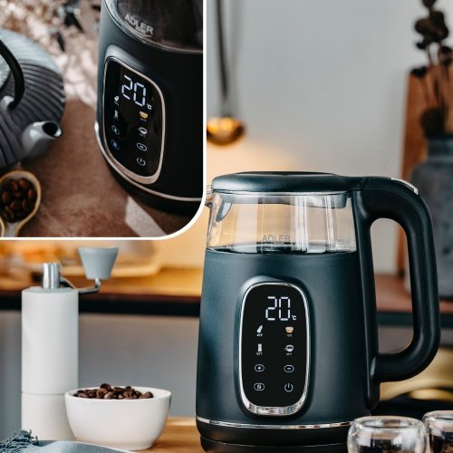 Elektriskā stikla tējkanna ar LED displeju & temperatūras regulēšanu 1,7L