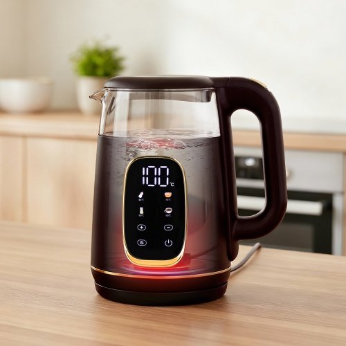 Elektriskā stikla tējkanna ar LED displeju & temperatūras regulēšanu 1,7L