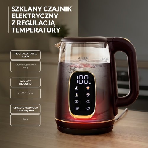 Elektriskā stikla tējkanna ar LED displeju & temperatūras regulēšanu 1,7L