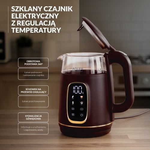Elektriskā stikla tējkanna ar LED displeju & temperatūras regulēšanu 1,7L
