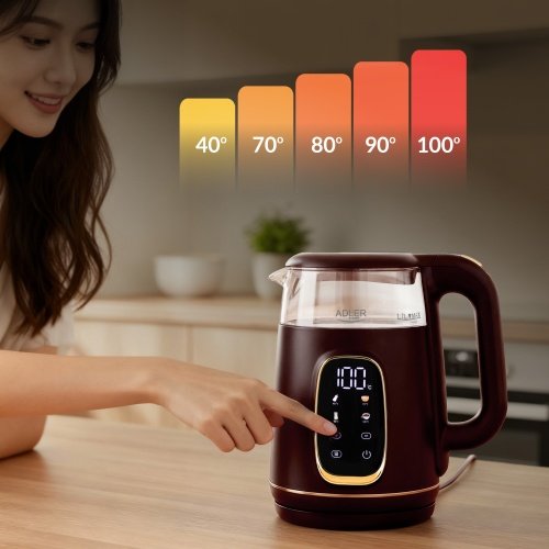 Elektriskā stikla tējkanna ar LED displeju & temperatūras regulēšanu 1,7L