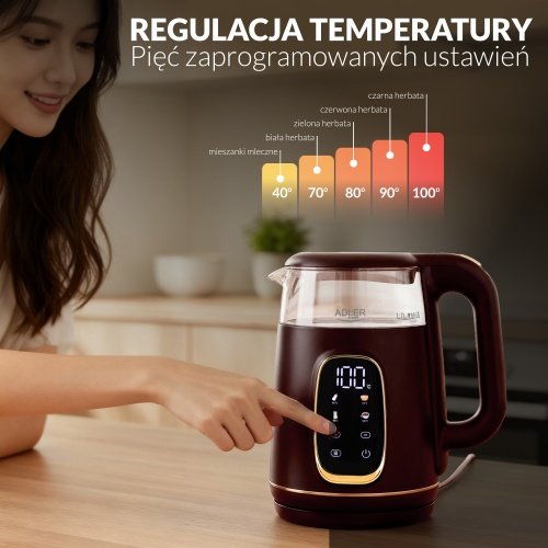 Elektriskā stikla tējkanna ar LED displeju & temperatūras regulēšanu 1,7L