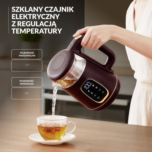 Elektriskā stikla tējkanna ar LED displeju & temperatūras regulēšanu 1,7L