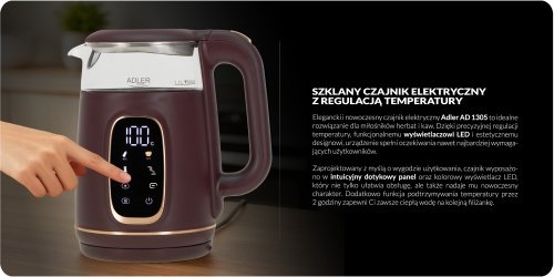 Elektriskā stikla tējkanna ar LED displeju & temperatūras regulēšanu 1,7L