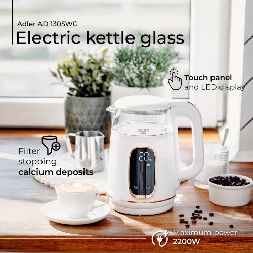 Elektriskā stikla tējkanna ar LED displeju & temperatūras regulēšanu 1,7L
