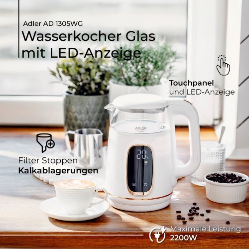 Elektriskā stikla tējkanna ar LED displeju & temperatūras regulēšanu 1,7L