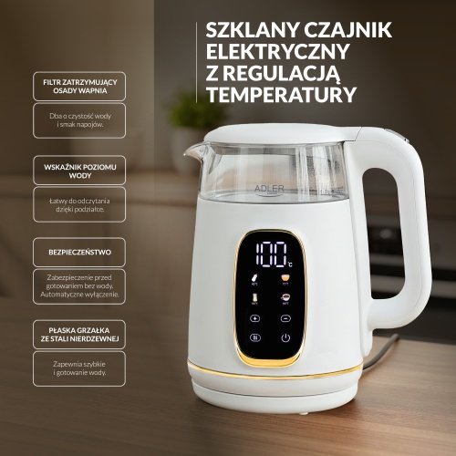 Elektriskā stikla tējkanna ar LED displeju & temperatūras regulēšanu 1,7L