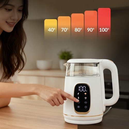Elektriskā stikla tējkanna ar LED displeju & temperatūras regulēšanu 1,7L