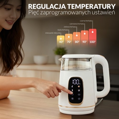 Elektriskā stikla tējkanna ar LED displeju & temperatūras regulēšanu 1,7L