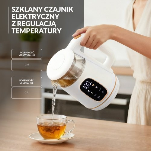 Elektriskā stikla tējkanna ar LED displeju & temperatūras regulēšanu 1,7L