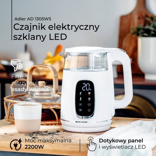 Elektriskā stikla tējkanna ar LED displeju & temperatūras regulēšanu 1,7L