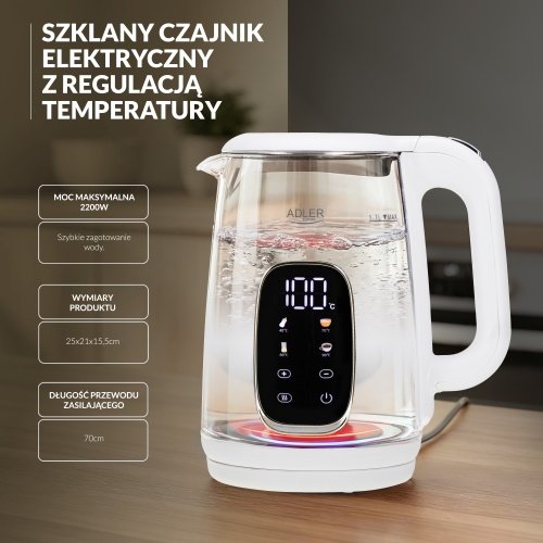 Elektriskā stikla tējkanna ar LED displeju & temperatūras regulēšanu 1,7L