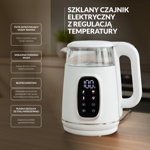 Elektriskā stikla tējkanna ar LED displeju & temperatūras regulēšanu 1,7L
