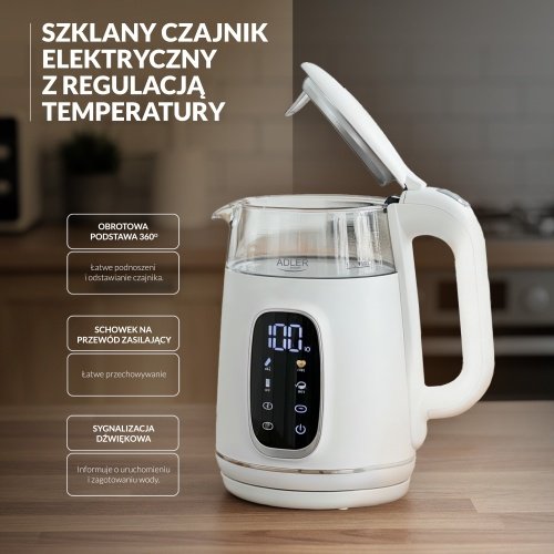 Elektriskā stikla tējkanna ar LED displeju & temperatūras regulēšanu 1,7L