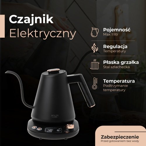 Adler elektriskā tējkanna ar garu snīpi 1,0 l