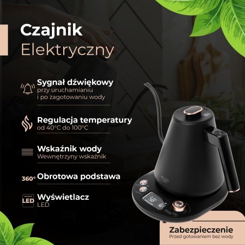 Adler elektriskā tējkanna ar garu snīpi 1,0 l