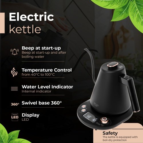 Adler elektriskā tējkanna ar garu snīpi 1,0 l