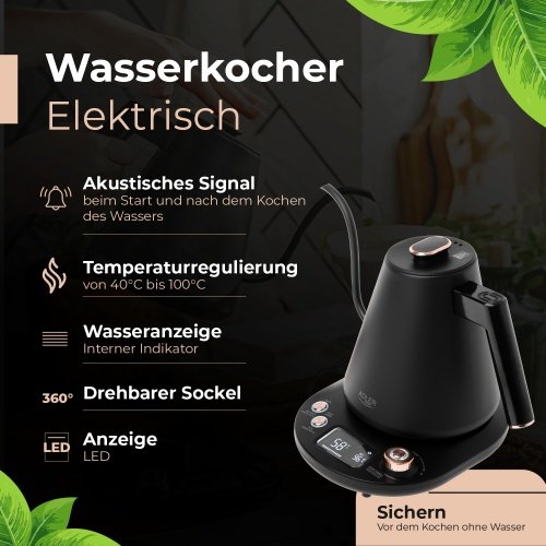 Adler elektriskā tējkanna ar garu snīpi 1,0 l