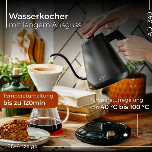 Adler elektriskā tējkanna ar garu snīpi 1,0 l