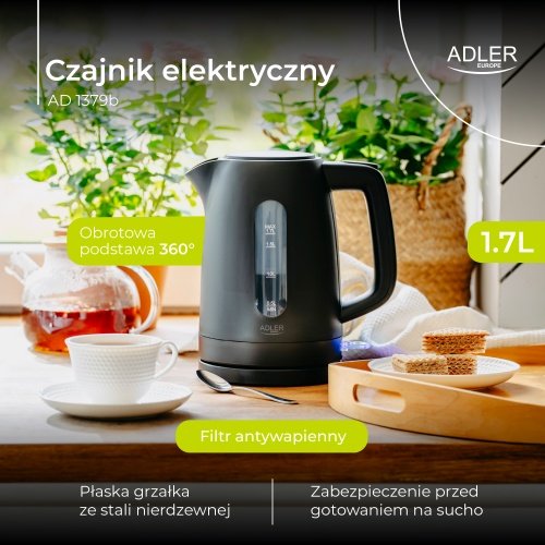 Adler tējkanna plastmasas 1,7 L melna | Strix