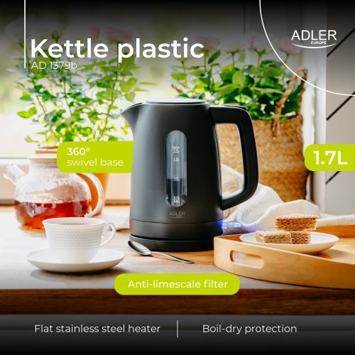 Adler tējkanna plastmasas 1,7 L melna | Strix