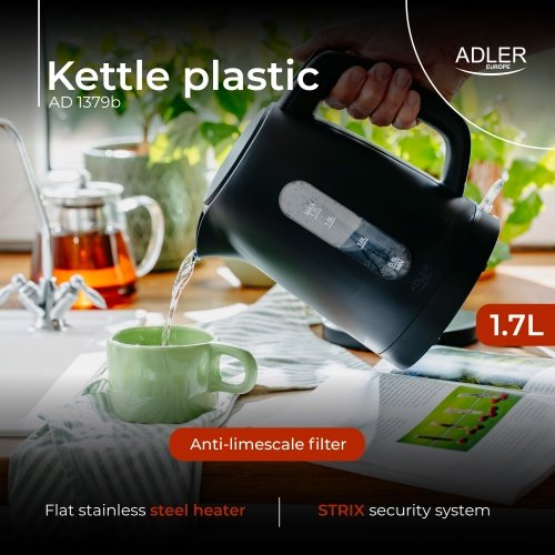 Adler tējkanna plastmasas 1,7 L melna | Strix