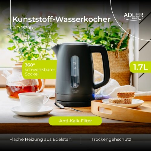 Adler tējkanna plastmasas 1,7 L melna | Strix
