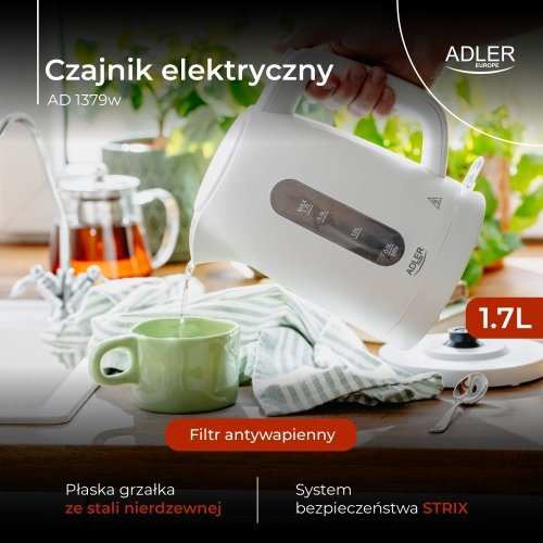 Adler tējkanna plastmasas 1,7 L balta | Strix