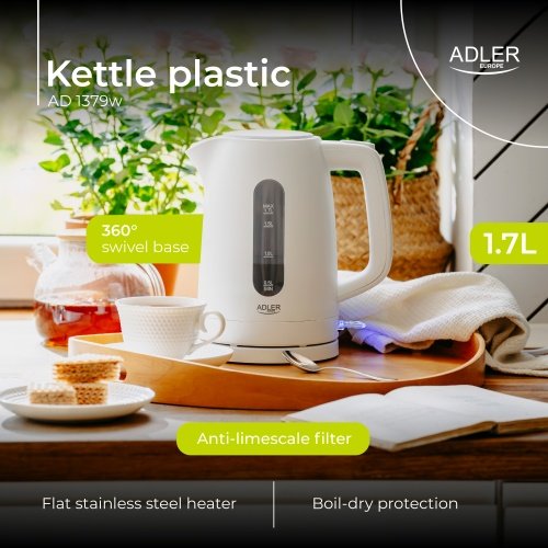 Adler tējkanna plastmasas 1,7 L balta | Strix