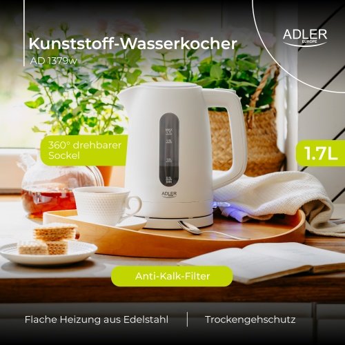 Adler tējkanna plastmasas 1,7 L balta | Strix