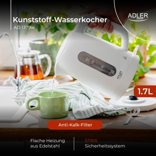 Adler tējkanna plastmasas 1,7 L balta | Strix