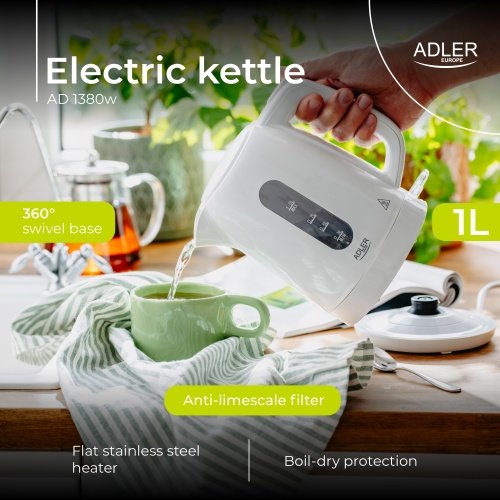 Adler tējkanna plastmasas 1,0 L, balta