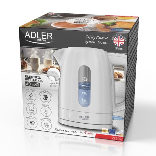 Adler tējkanna plastmasas 1,0 L, balta