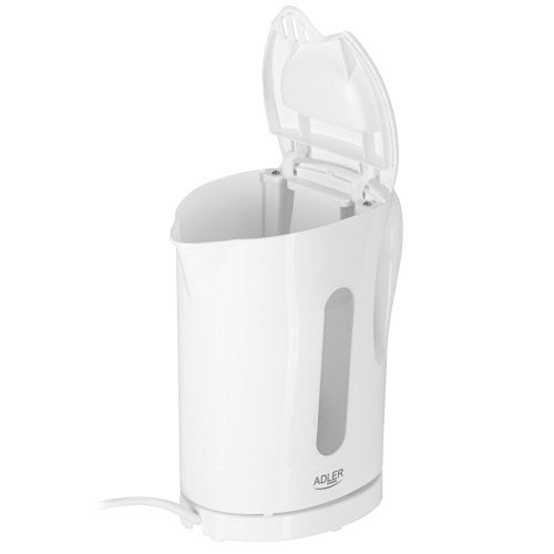 Elektriskais plastmasas tējkannas 1,0 l, 1200 W, ūdens līmeņa rādītājs, automātiskā izslēgšanās, aizsardzība pret vārīšanu bez ūdens, stabila pamatne, balta